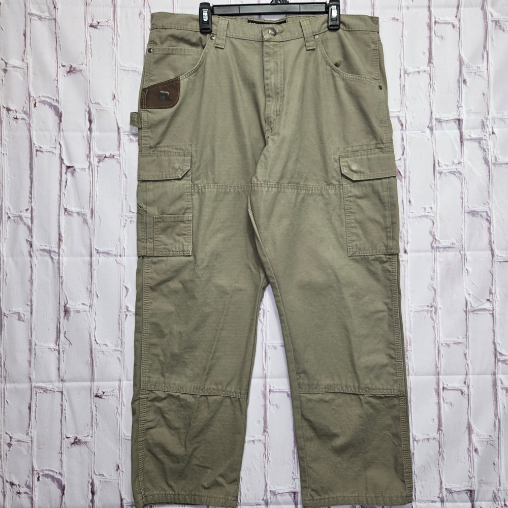 Wrangler Riggs Workwear Pants Tan Ripstop Canvas Cargo Utility Mens 38x30